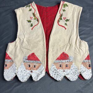 Handmade Santa Claus Christmas Vest Fits Medium Hand Painted Holiday Mistletoe